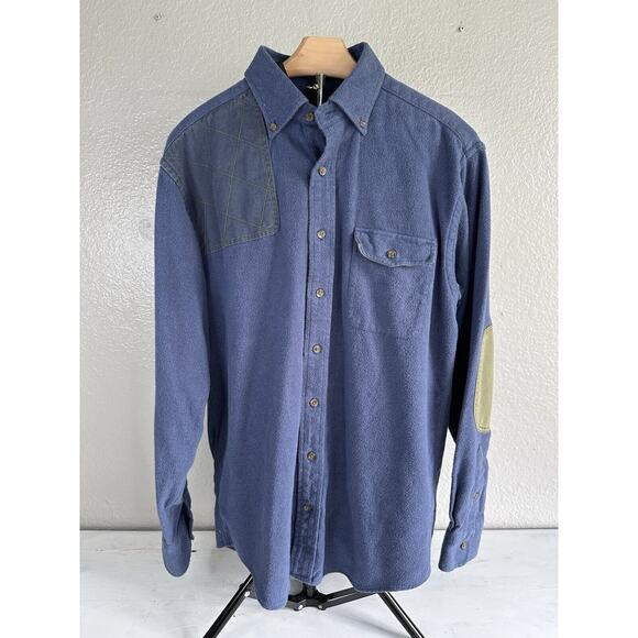 Vineyard Vines Crosby Shirt Men's Medium Blue 100% Cotton Flannel Elbow Patch - Picture 1 of 15